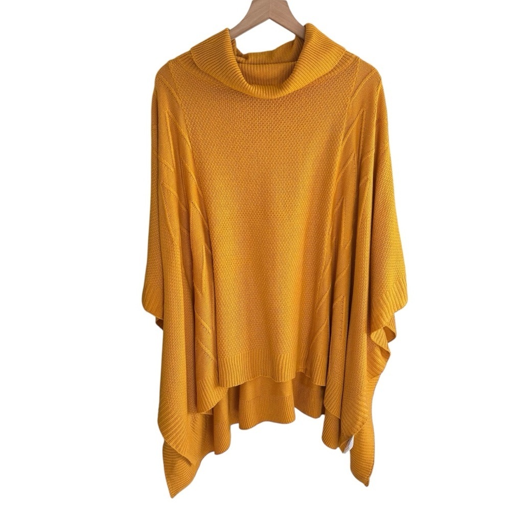 Laurel Grey Mustard Yellow Knit Cowl Neck Poncho Sweater OS